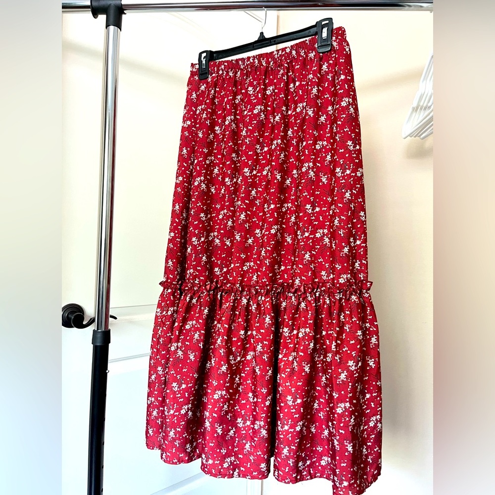 SHEIN red floral maxi skirt